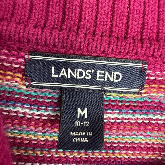 Lands' End Women's Shawl Collar Cardigan M Stripe Knit 100% Cotton Sweater - Picture 5 of 8